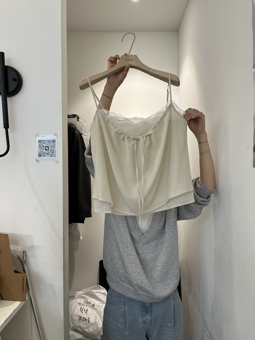 OUVIR韓國直郵女裝新品熱賣推薦休閑職業吊帶背心蕾絲雙層O.V.R/OUVIR吊帶/背心圖色1