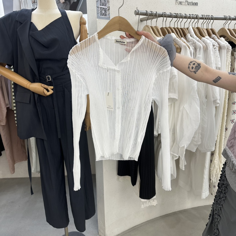 FOUNDATION韓國東大門直郵女士新款熱賣襯衫蕾絲衫歐根紗開衫FOUNDATION襯衫/蕾絲衫圖色1