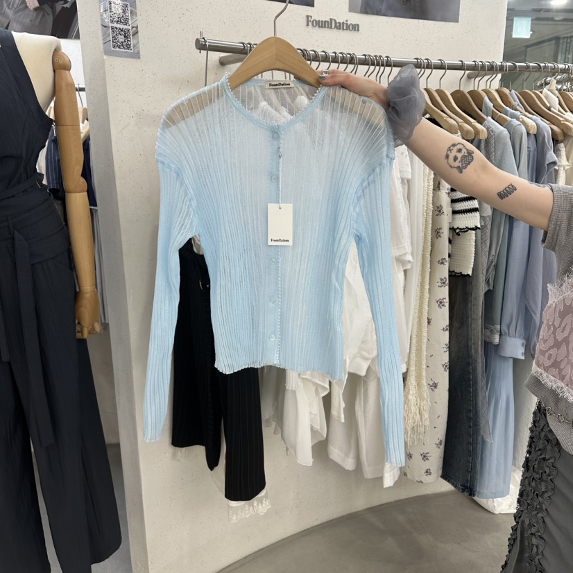 FOUNDATION韓國東大門直郵女士新款熱賣襯衫蕾絲衫歐根紗開衫FOUNDATION襯衫/蕾絲衫圖色3