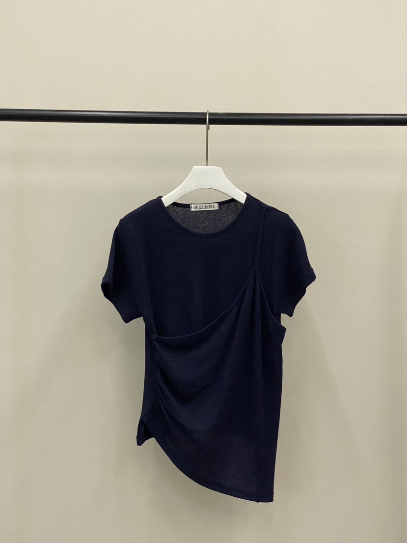 MUCH MORE/JACKPOT韓國直郵女士新品26春夏熱賣T恤假兩件MUCH MORE/JACKPOTT恤圖色4深藍色