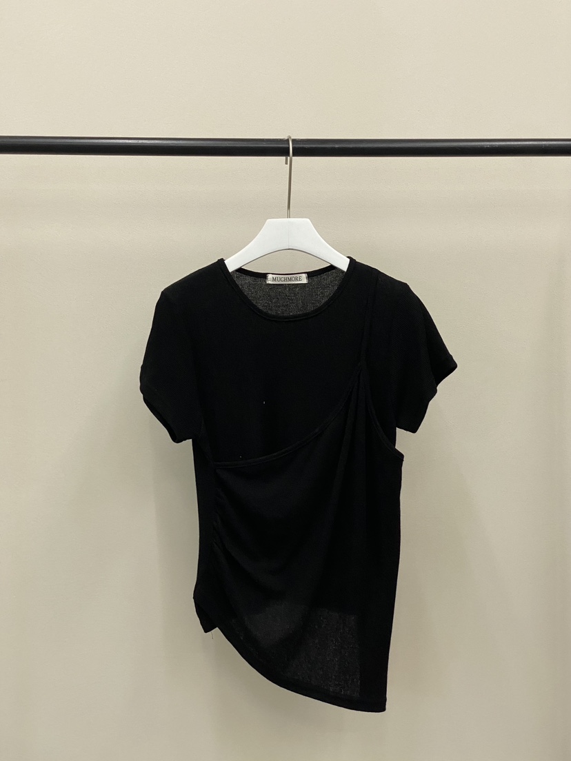 MUCH MORE/JACKPOT韓國直郵女士新品26春夏熱賣T恤假兩件MUCH MORE/JACKPOTT恤圖色5黑色