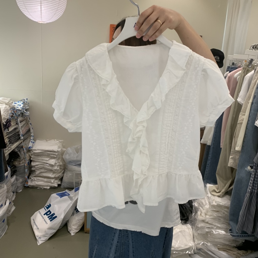 ARE韓國代購女裝新品休閑熱賣人氣推薦時尚26春夏襯衫蕾絲衫ARE YOU/ARE襯衫/蕾絲衫圖色1