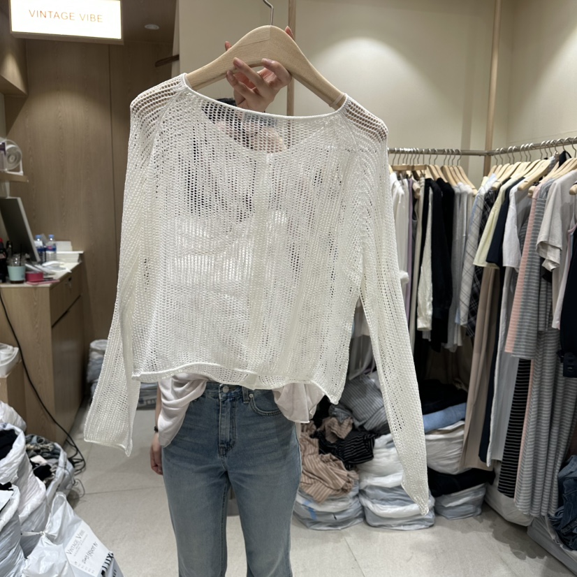 VINTAGE VIBE韓國直郵女士新款26春夏人氣針織衫亞麻開衫VINTAGE VIBE針織衫