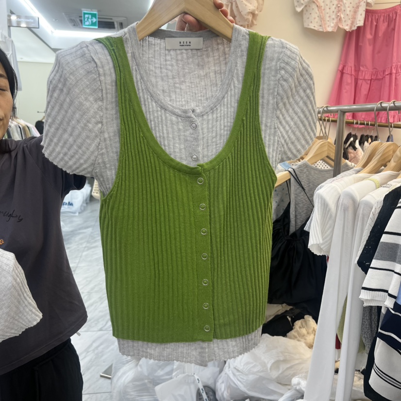 BEEN-A韓國直郵實拍女裝新品休閑職業熱賣T恤假兩件雙層BEEN-AT恤圖色1