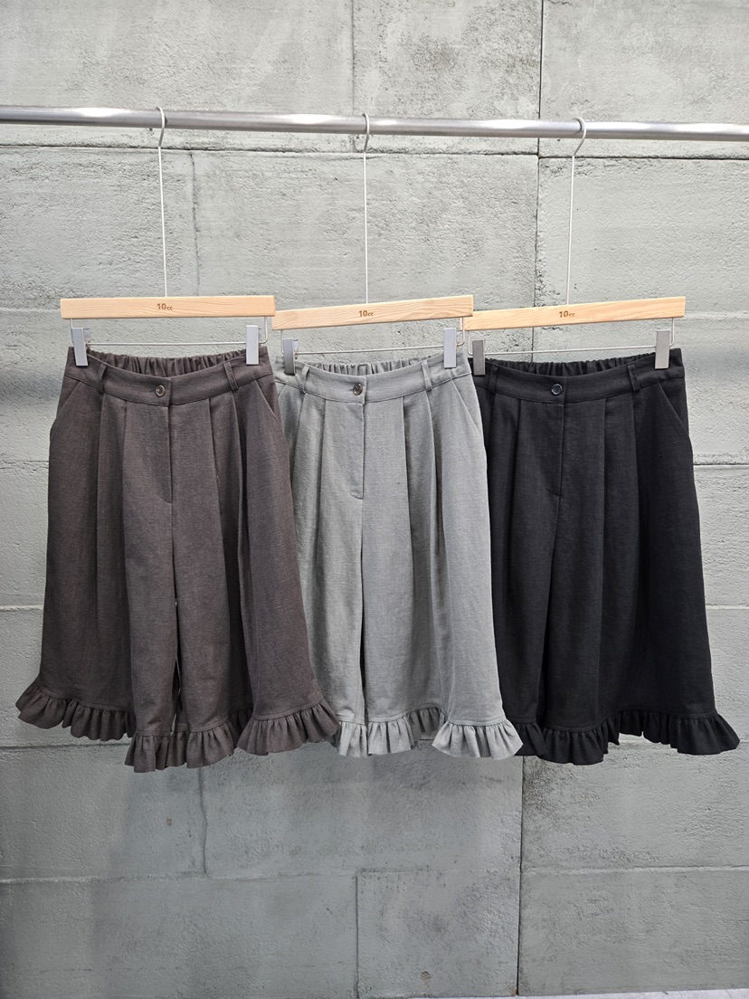 10CC韓國東大門直郵女裝新品熱賣休閑時尚短褲荷葉邊亞麻布10CC短褲