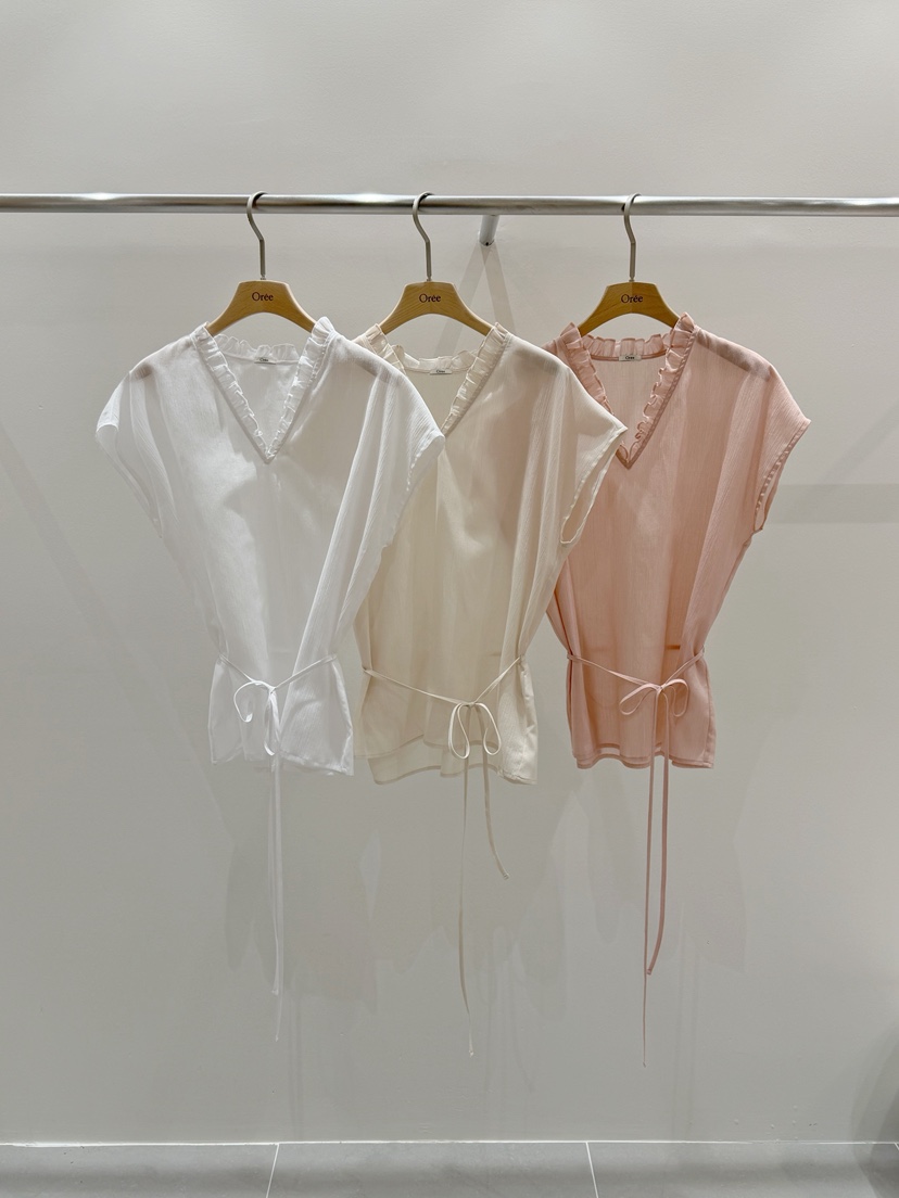 OREE韓國東大門代購女裝新款職業人氣熱賣襯衫蕾絲衫含腰繩OREE襯衫/蕾絲衫