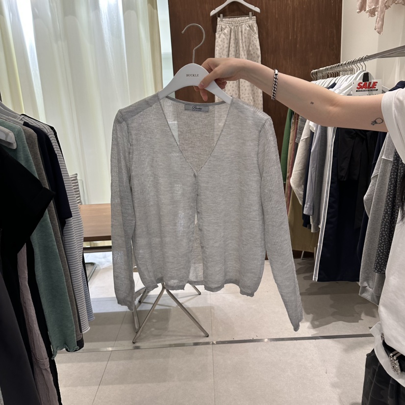 BUCKLE韓國直郵女士新款時尚推薦26春夏人氣針織衫亞麻開衫BUCKLE針織衫圖色3