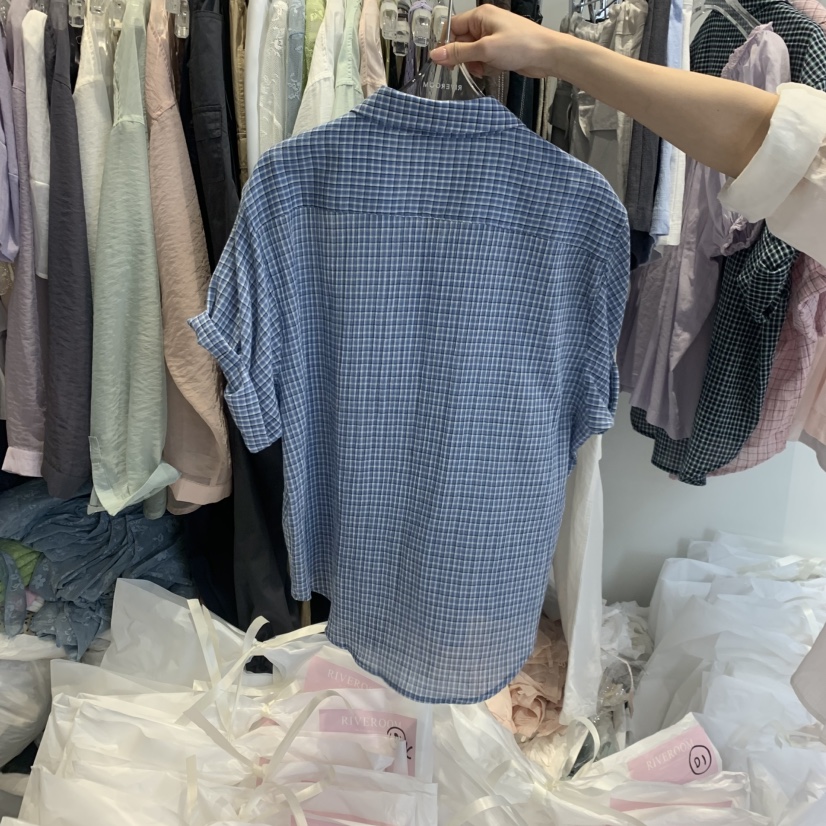 RIVEROOM韓國東大門代購女裝新品人氣26春夏襯衫蕾絲衫格子RIVEROOM襯衫/蕾絲衫