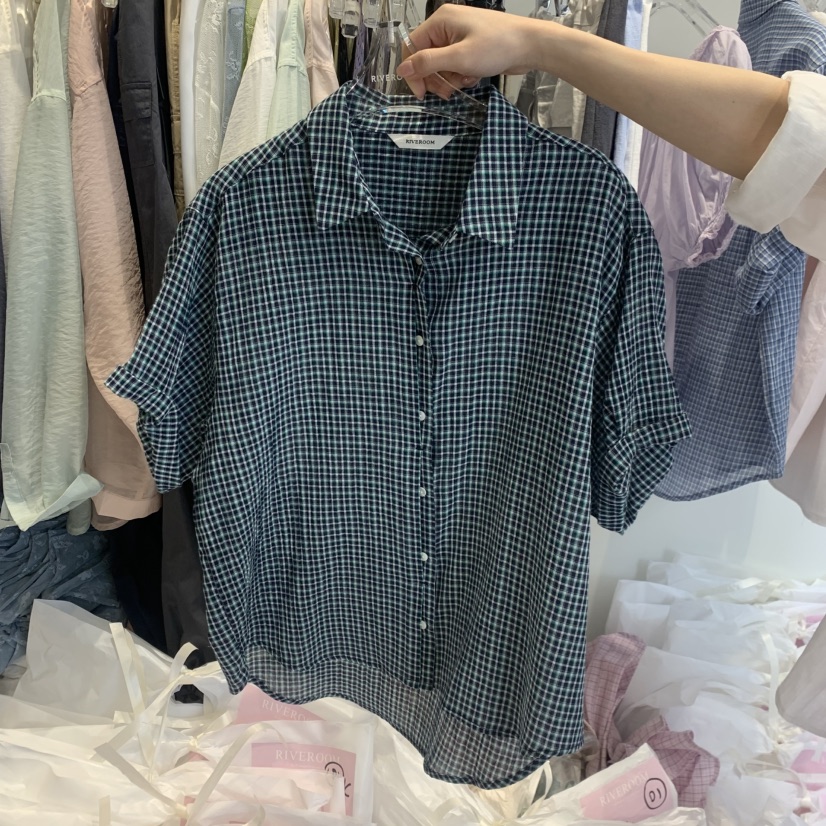 RIVEROOM韓國東大門代購女裝新品人氣26春夏襯衫蕾絲衫格子RIVEROOM襯衫/蕾絲衫圖色3