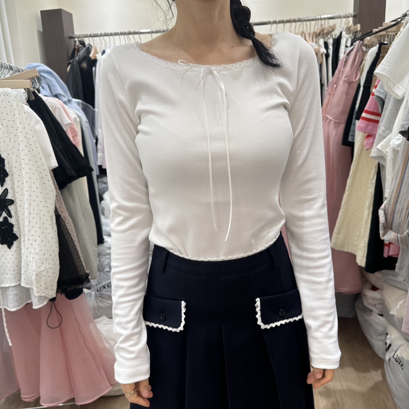 HANSUNGHYUN韓國代購女裝新款職業推薦休閑長袖T恤蕾絲緞HANSUNGHYUN長袖T恤圖色3