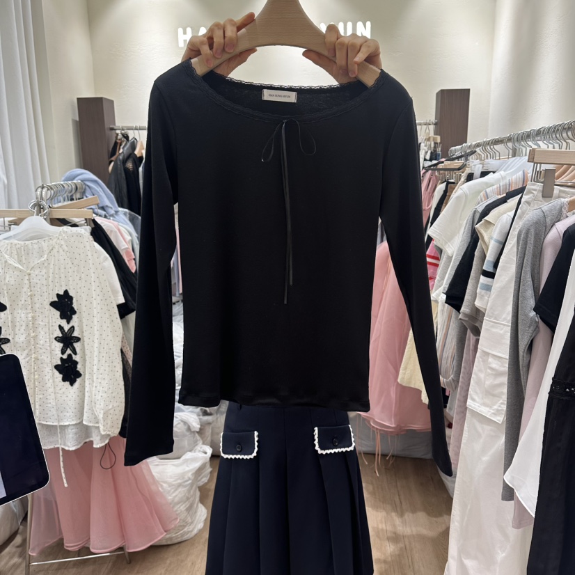 HANSUNGHYUN韓國代購女裝新款職業推薦休閑長袖T恤蕾絲緞HANSUNGHYUN長袖T恤圖色4