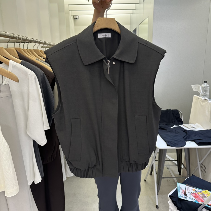 AMON韓國東大門代購女士新品人氣26春夏時尚職業休閑馬甲AMON馬甲圖色2墨色