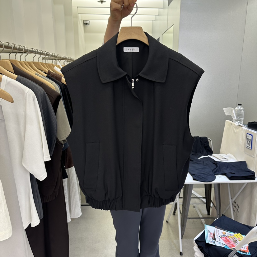 AMON韓國東大門代購女士新品人氣26春夏時尚職業休閑馬甲AMON馬甲圖色3黑色