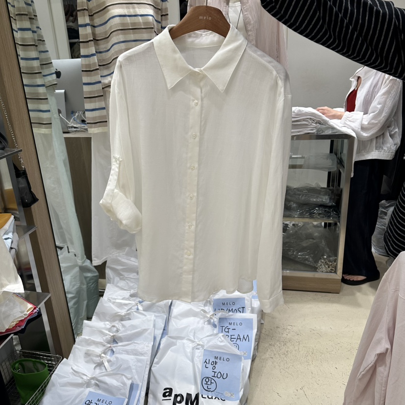 MELO韓國東大門代購女士新款休閑時尚熱賣襯衫蕾絲衫亞麻MELO襯衫/蕾絲衫圖色1