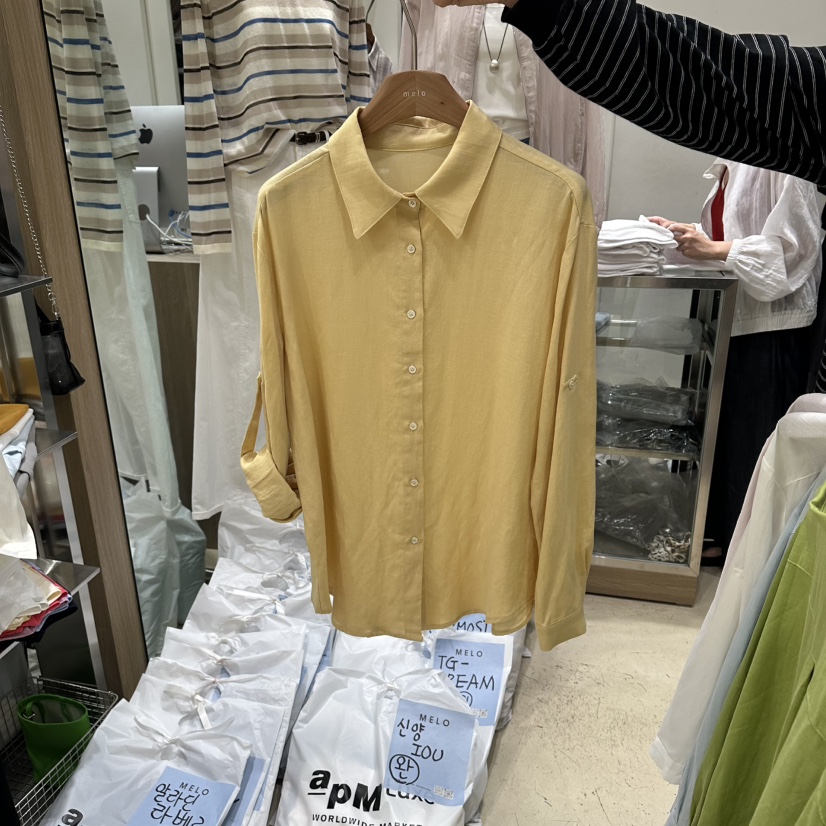 MELO韓國東大門代購女士新款休閑時尚熱賣襯衫蕾絲衫亞麻MELO襯衫/蕾絲衫圖色3