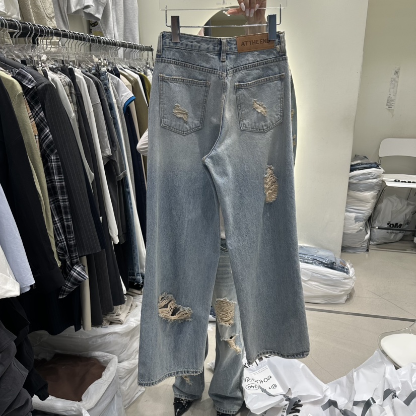 AT THE END韓國代購女士新款26春夏推薦時尚牛仔褲復古AT THE END牛仔褲