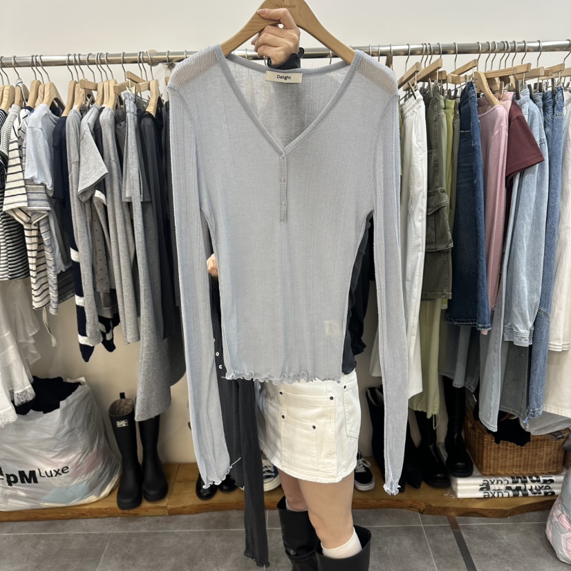 DELIGHT-L韓國東大門直郵女士新款職業長袖T恤不含腰帶天絲DELIGHT-L長袖T恤圖色1