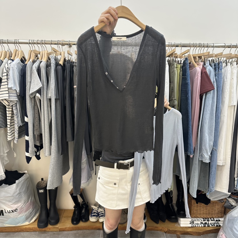 DELIGHT-L韓國東大門直郵女士新款職業長袖T恤不含腰帶天絲DELIGHT-L長袖T恤圖色2