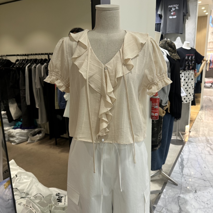 RE STOCK韓國代購女裝新品熱賣職業26春夏休閑襯衫蕾絲衫RE STOCK襯衫/蕾絲衫圖色1