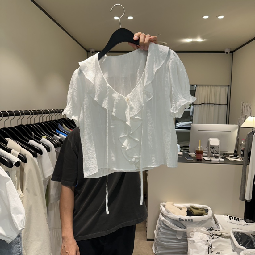 RE STOCK韓國代購女裝新品熱賣職業26春夏休閑襯衫蕾絲衫RE STOCK襯衫/蕾絲衫圖色2