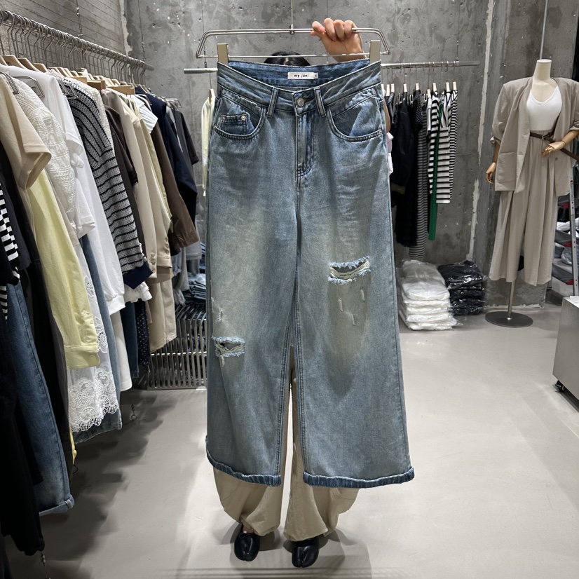JUNI韓國代購女裝新款26春夏休閑時尚職業熱賣人氣牛仔褲my juni牛仔褲圖色1