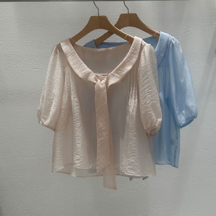 CRONG韓國直郵實拍女裝新款26春夏時尚職業襯衫蕾絲衫褶裥緞CRONG襯衫/蕾絲衫