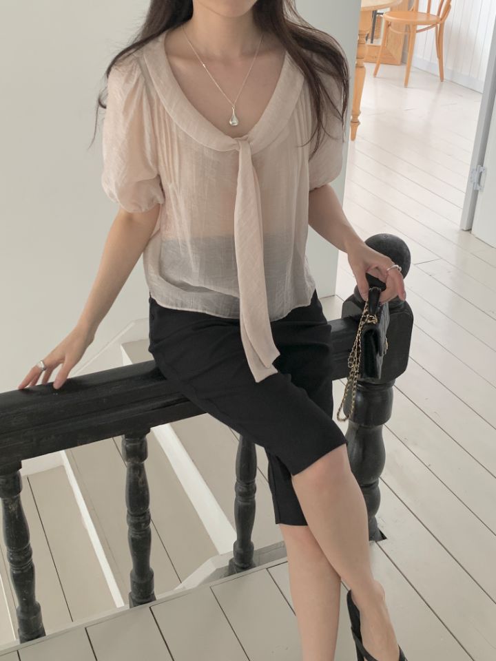 CRONG韓國直郵實拍女裝新款26春夏時尚職業襯衫蕾絲衫褶裥緞CRONG襯衫/蕾絲衫