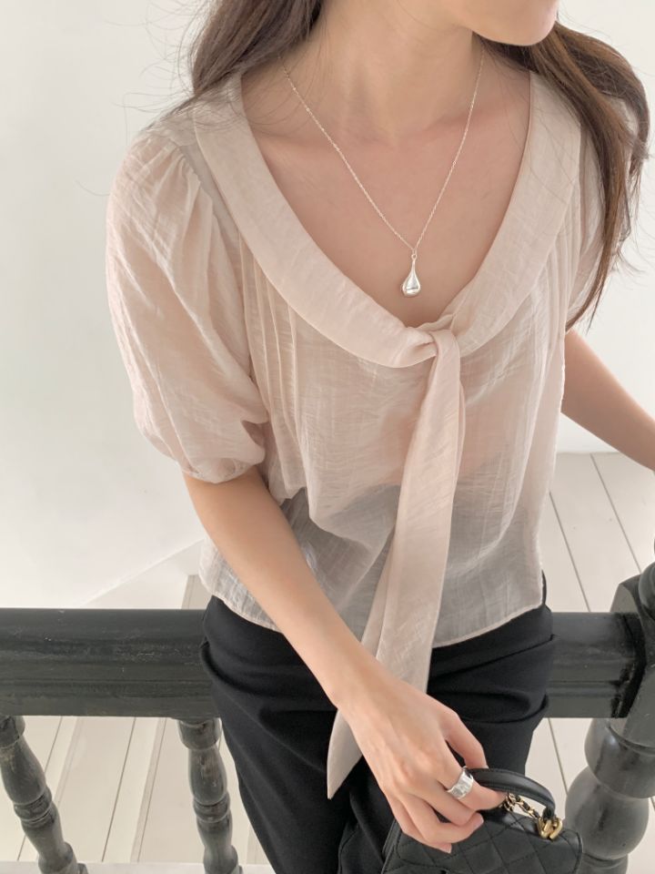 CRONG韓國直郵實拍女裝新款26春夏時尚職業襯衫蕾絲衫褶裥緞CRONG襯衫/蕾絲衫