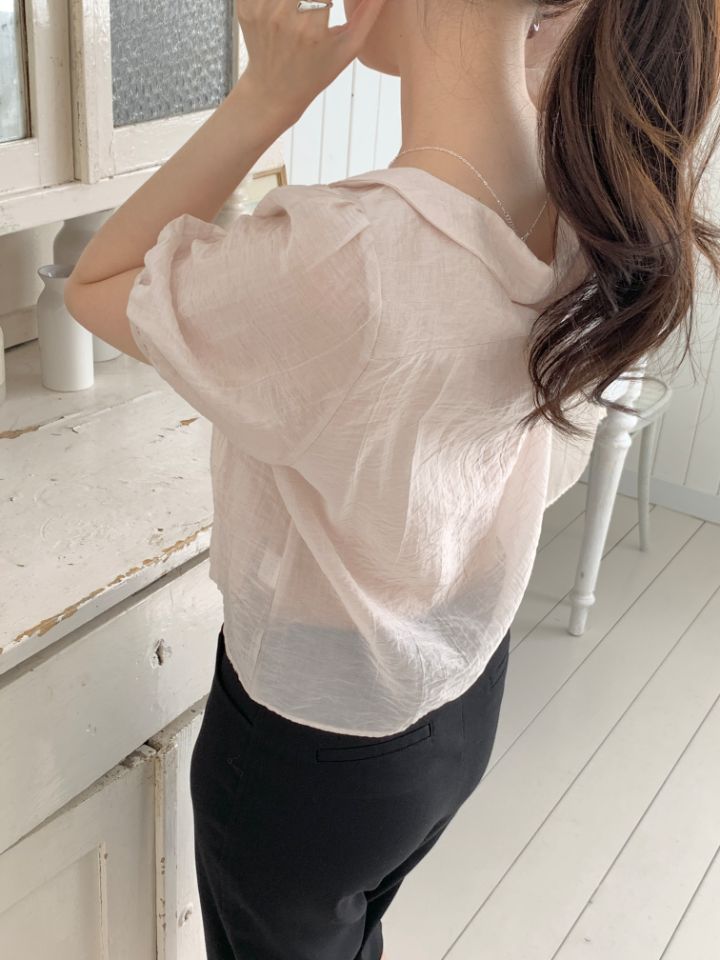 CRONG韓國直郵實拍女裝新款26春夏時尚職業襯衫蕾絲衫褶裥緞CRONG襯衫/蕾絲衫