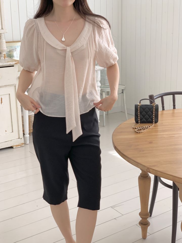 CRONG韓國直郵實拍女裝新款26春夏時尚職業襯衫蕾絲衫褶裥緞CRONG襯衫/蕾絲衫