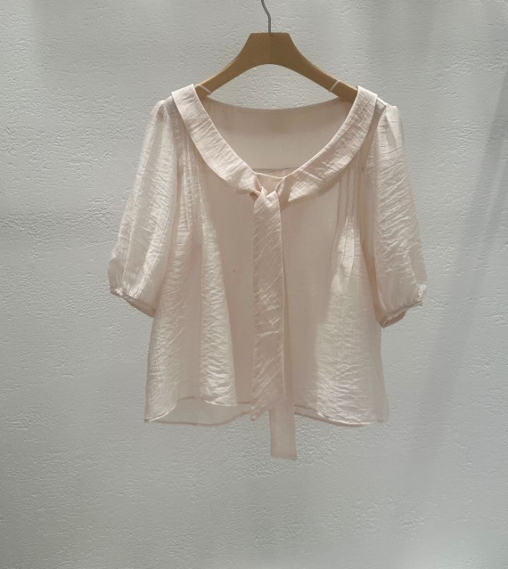 CRONG韓國直郵實拍女裝新款26春夏時尚職業襯衫蕾絲衫褶裥緞CRONG襯衫/蕾絲衫圖色1