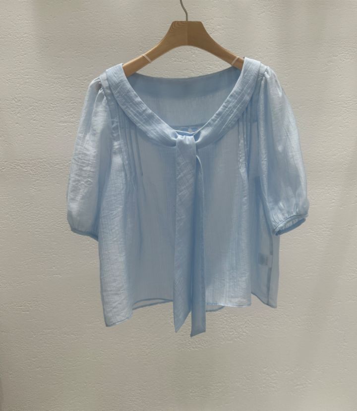 CRONG韓國直郵實拍女裝新款26春夏時尚職業襯衫蕾絲衫褶裥緞CRONG襯衫/蕾絲衫圖色2