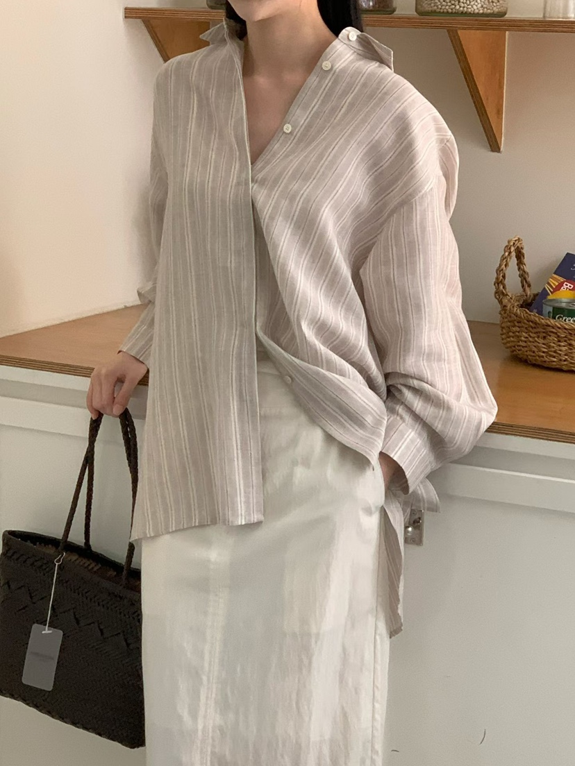 BINUS韓國東大門代購女士新品人氣時尚休閑襯衫蕾絲衫亞麻BINUS襯衫/蕾絲衫圖色1