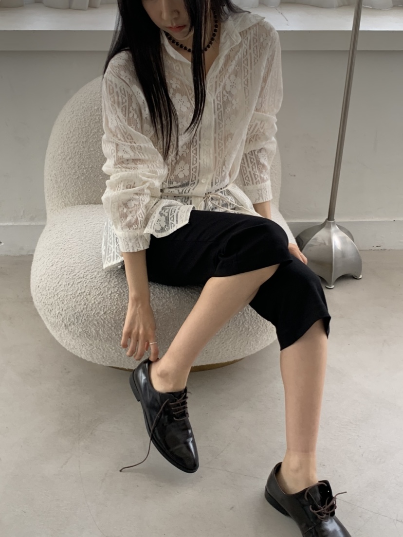 MURMUR韓國東大門代購女裝新品熱賣休閑襯衫蕾絲衫含腰繩MURMUR襯衫/蕾絲衫