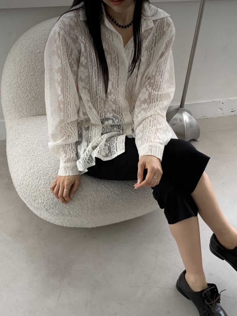 MURMUR韓國東大門代購女裝新品熱賣休閑襯衫蕾絲衫含腰繩MURMUR襯衫/蕾絲衫