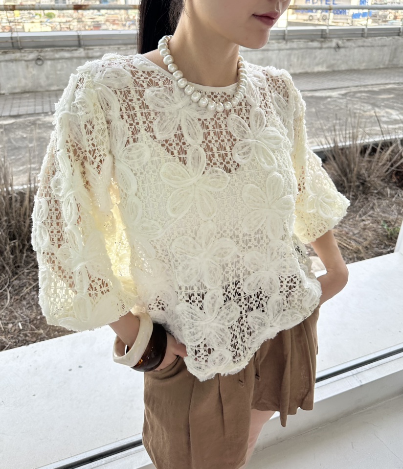 JENNY 1976韓國代購女裝新品熱賣推薦襯衫蕾絲衫花朵蕾絲JENNY 1976襯衫/蕾絲衫