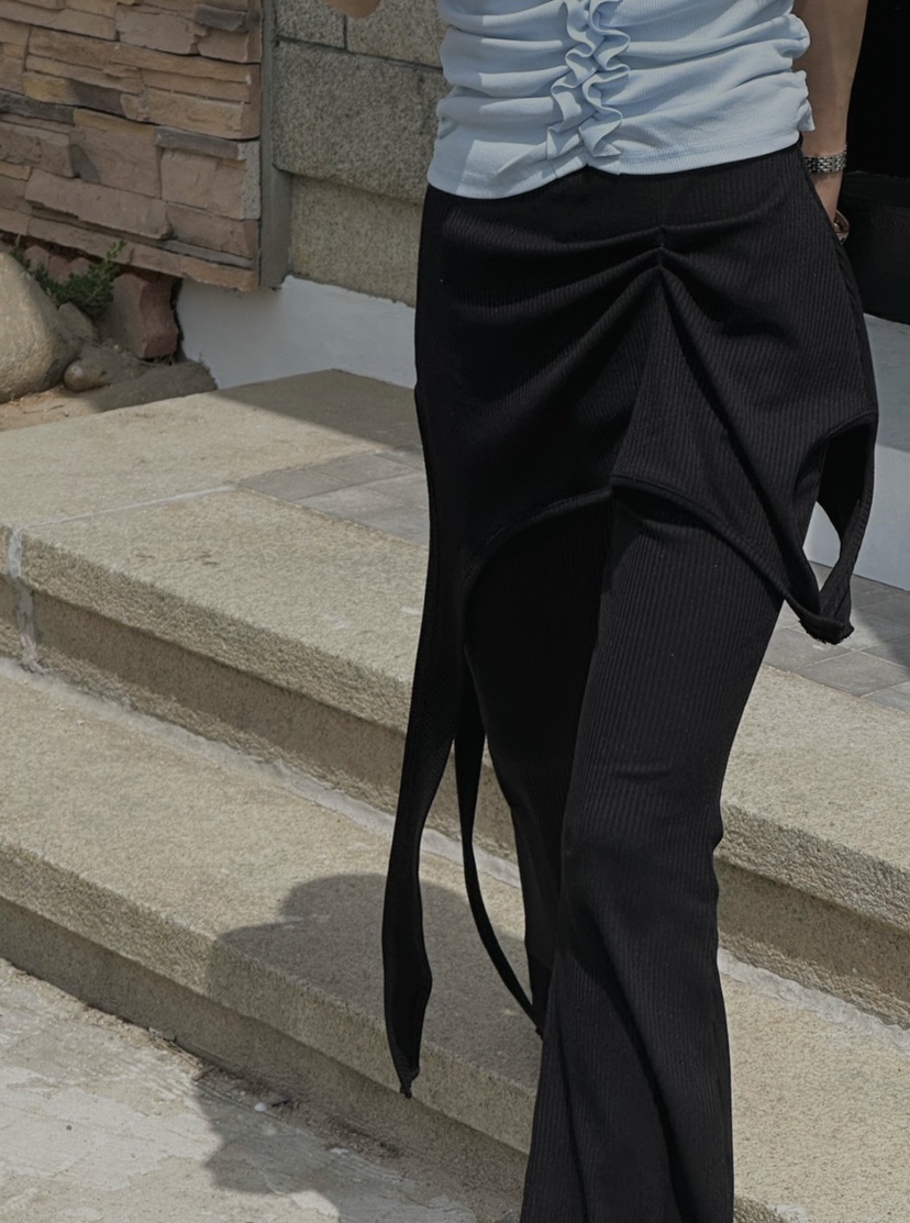 ZEROZERO韓國代購女士新款熱賣推薦人氣職業裙褲不對稱羅紋ZEROZERO裙褲