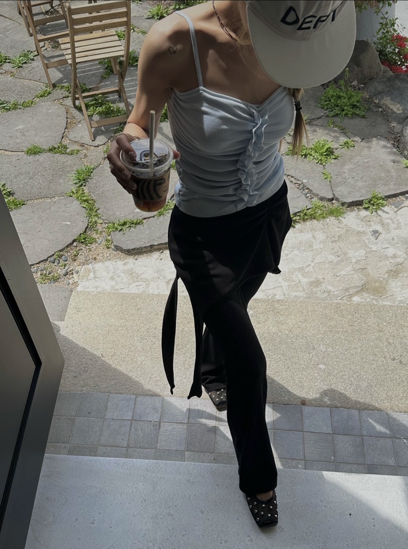 ZEROZERO韓國代購女士新款熱賣推薦人氣職業裙褲不對稱羅紋ZEROZERO裙褲