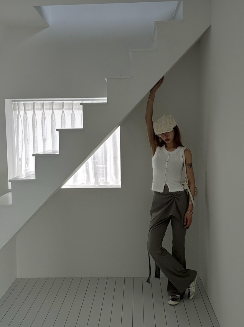 ZEROZERO韓國代購女士新款熱賣推薦人氣職業裙褲不對稱羅紋ZEROZERO裙褲