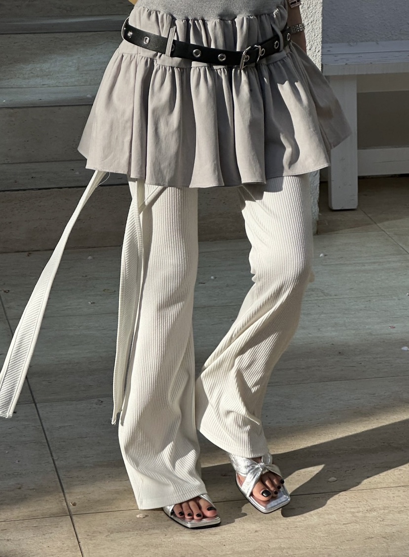 ZEROZERO韓國代購女士新款熱賣推薦人氣職業裙褲不對稱羅紋ZEROZERO裙褲