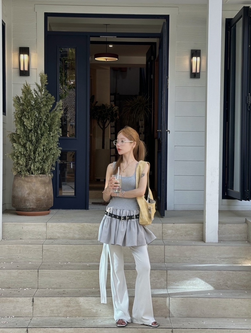 ZEROZERO韓國代購女士新款熱賣推薦人氣職業裙褲不對稱羅紋ZEROZERO裙褲