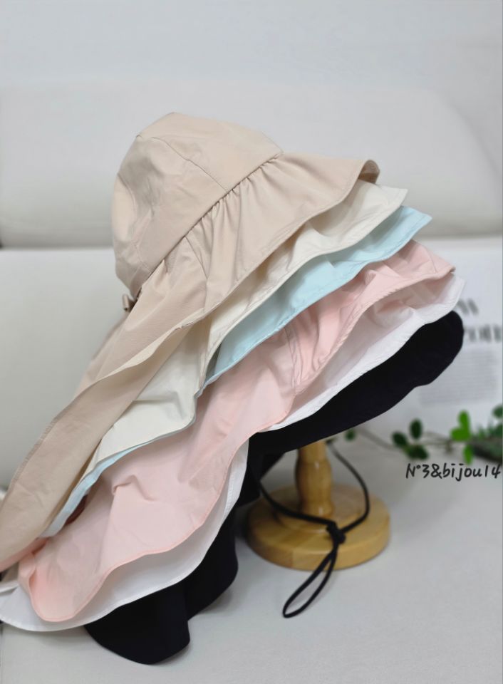 N3韓國東大門代購女士新品人氣休閑時尚帽子漁夫帽褶皺絲帶N3帽子