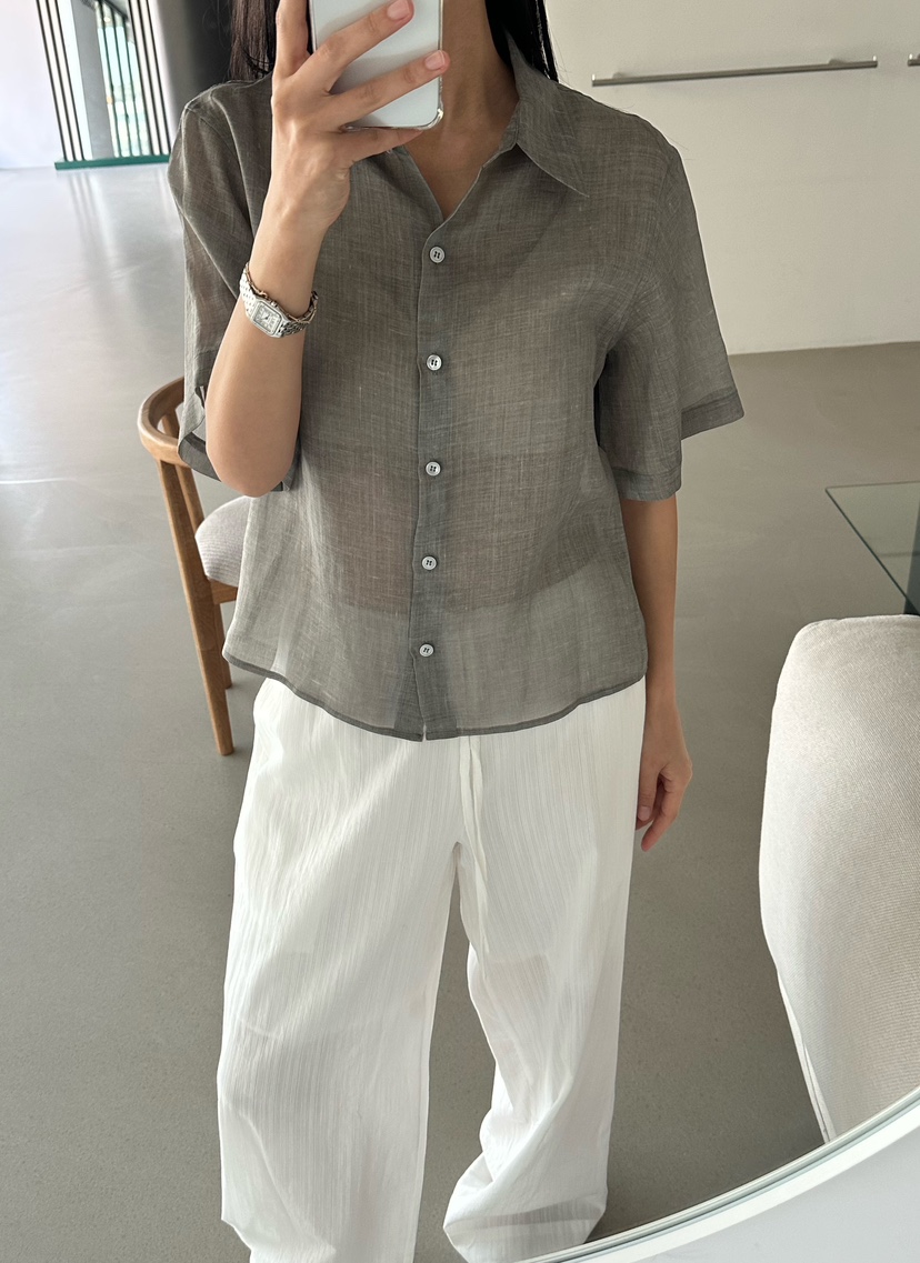 LE VASE韓國直郵實拍女士新品職業人氣襯衫蕾絲衫亞麻布LE VASE襯衫/蕾絲衫