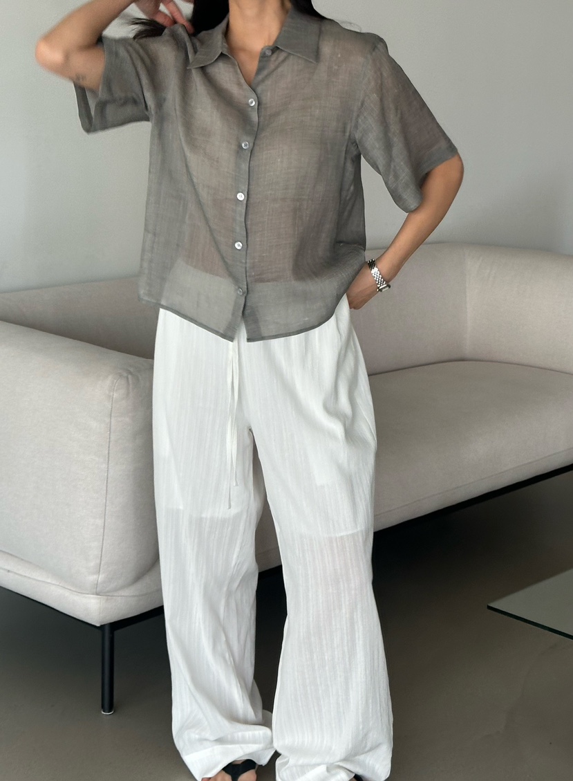 LE VASE韓國直郵實拍女士新品職業人氣襯衫蕾絲衫亞麻布LE VASE襯衫/蕾絲衫