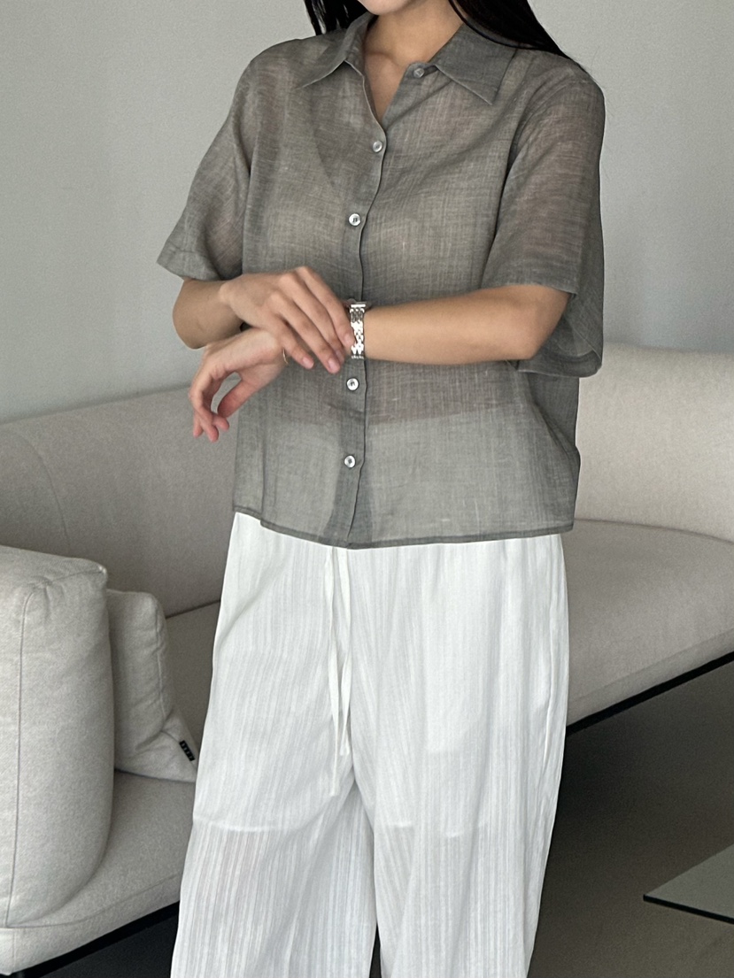 LE VASE韓國直郵實拍女士新品職業人氣襯衫蕾絲衫亞麻布LE VASE襯衫/蕾絲衫