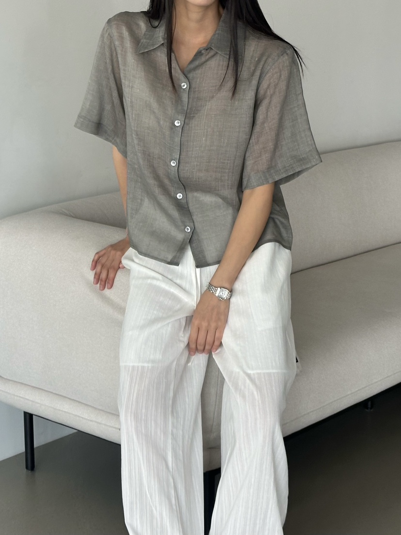 LE VASE韓國直郵實拍女士新品職業人氣襯衫蕾絲衫亞麻布LE VASE襯衫/蕾絲衫