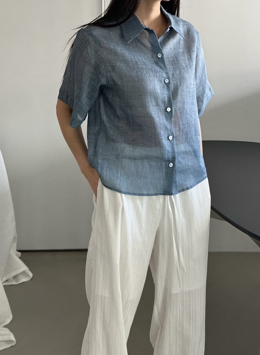 LE VASE韓國直郵實拍女士新品職業人氣襯衫蕾絲衫亞麻布LE VASE襯衫/蕾絲衫