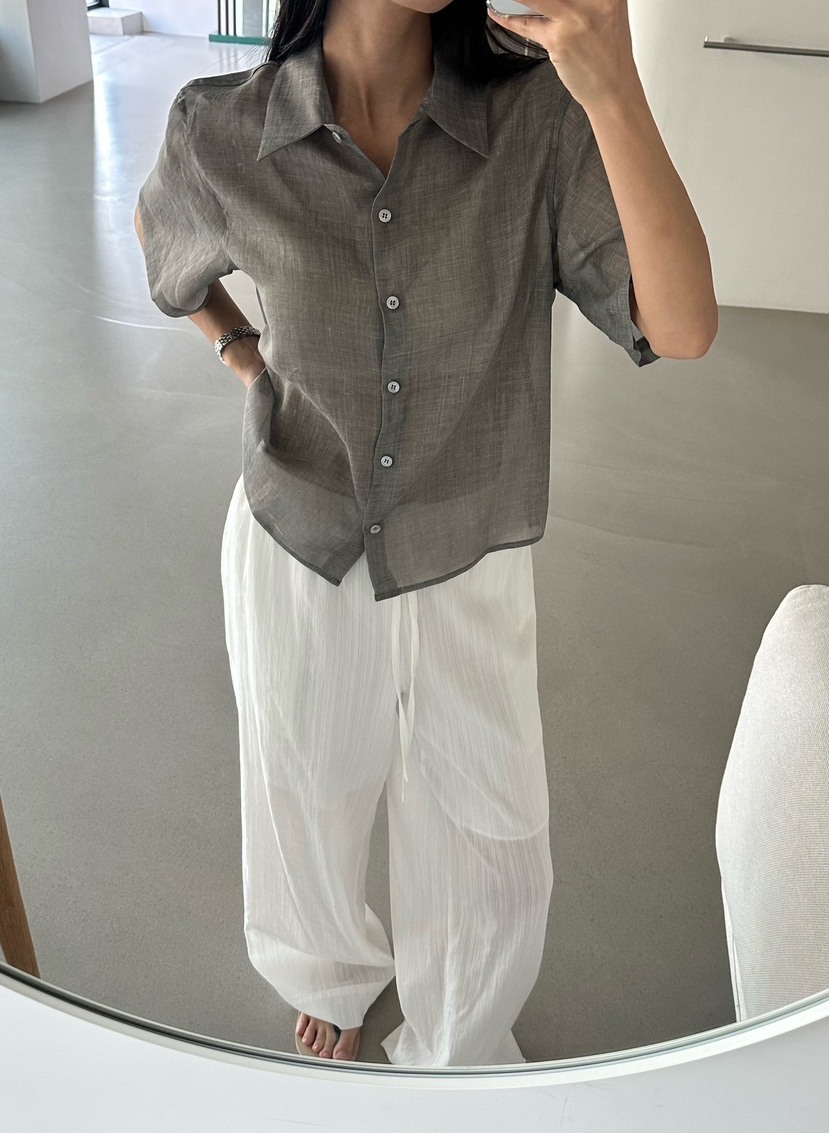 LE VASE韓國直郵實拍女士新品職業人氣襯衫蕾絲衫亞麻布LE VASE襯衫/蕾絲衫圖色1