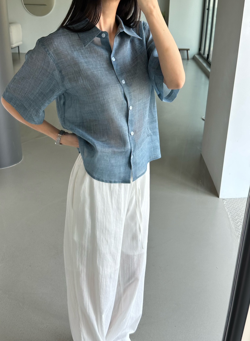 LE VASE韓國直郵實拍女士新品職業人氣襯衫蕾絲衫亞麻布LE VASE襯衫/蕾絲衫圖色2