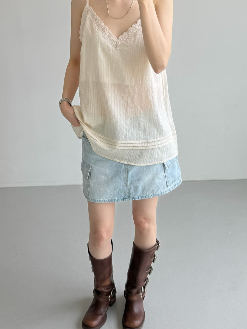 ARKIE/TAF韓國直郵實拍女裝新品熱賣26春夏吊帶背心蕾絲亞麻ARKIE/TAF吊帶/背心